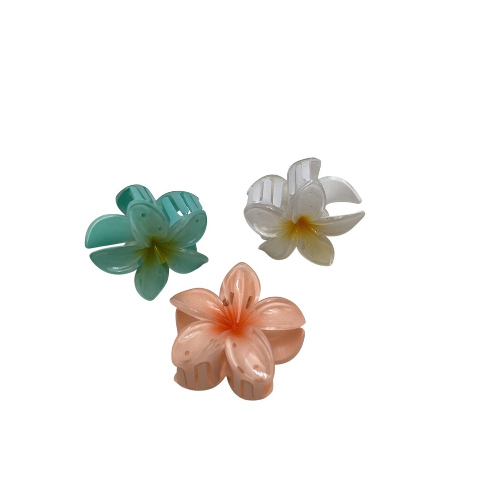 Plumeria Flower Hair Claw Clips Set of 3 Tropical Floral Jaw Clips 3"